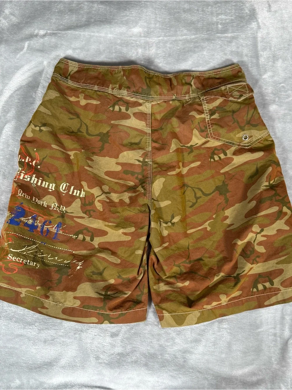 Vintage Polo Ralph Lauren Board Shorts Mens 34 8.5” Hunting Fishing Club Camo